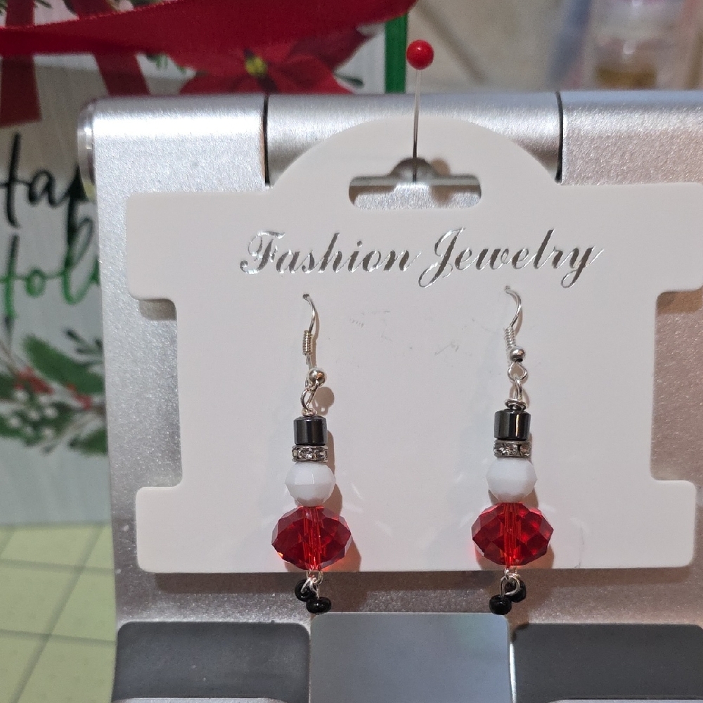 Elegant Red and White Earrings